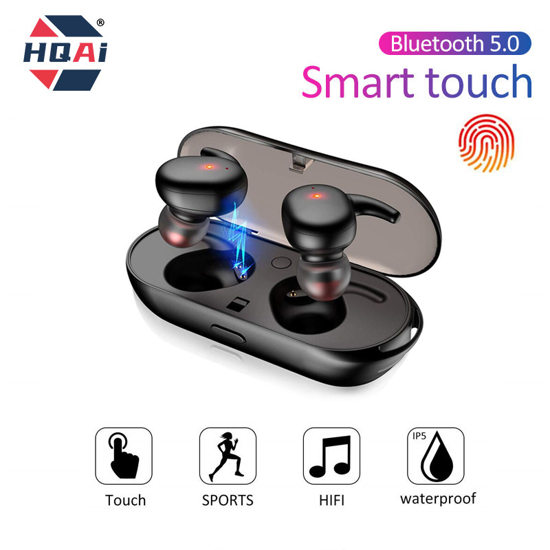 HQAi B30 TWS Bluetooth Earphones Sports Headset 5.0 Stereo Game HeadPhones Waterproof Wireless Earphone Touch Control Bass Earbuds