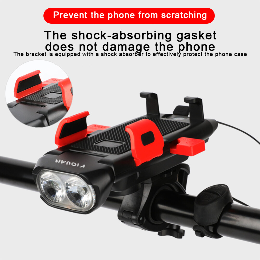 ?【In stock】Virwir riginal red/blue/black USB bicycle front light 4 in 1 bicycle light 3 lighting modes Front Light of Mobile Phone Stand Speaker mobile phone holder bicycle horn mobile power flashligh