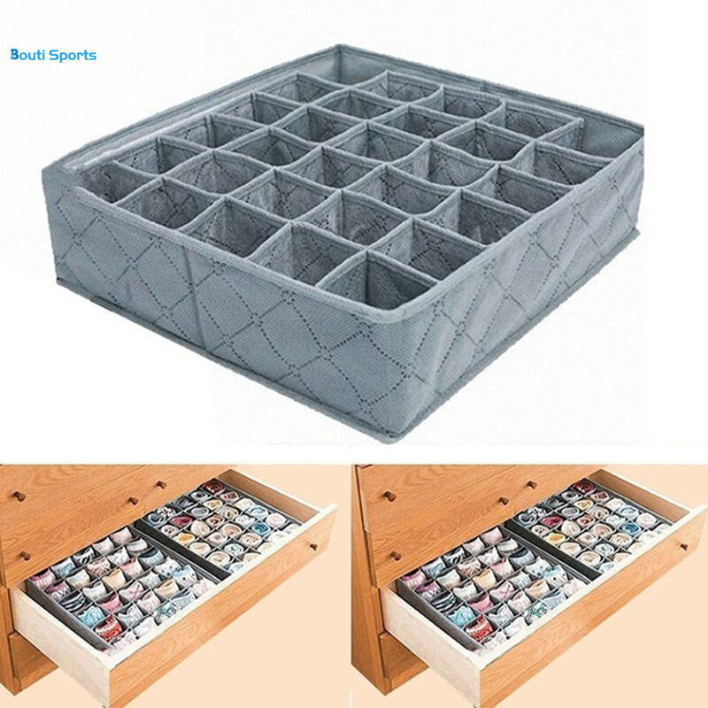 30 Grids Underwear Socks Storage Drawer Closet Bamboo Charcoal Organizer Box bouti