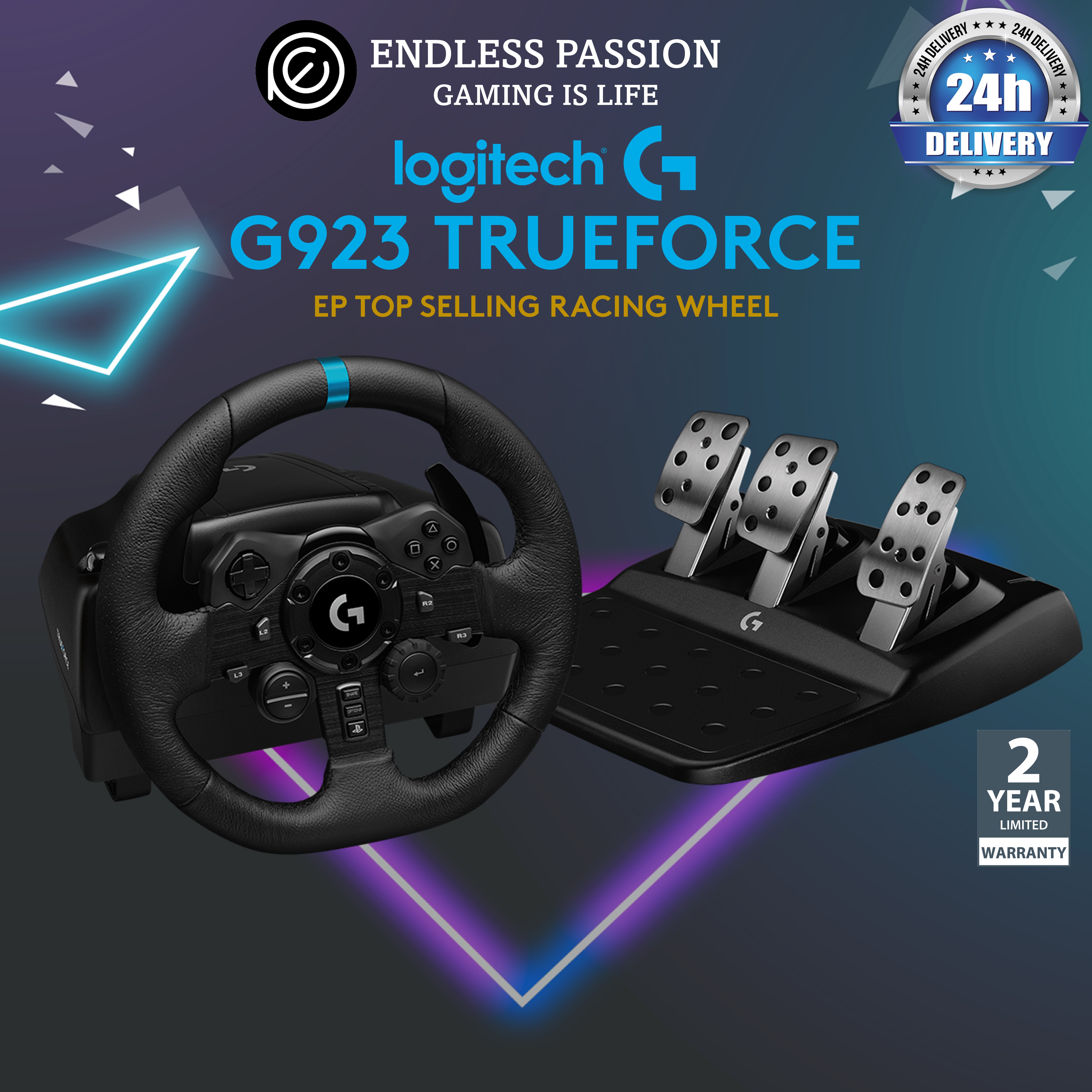 Logitech G923 Racing Wheel and Pedals for Playstation PS4 and PC, TRUEFORCE 1000 Hz Force Feedback, Responsive Driving Design, Dual Clutch Launch Control, Genuine Leather Wheel Cover [24 hours deliver