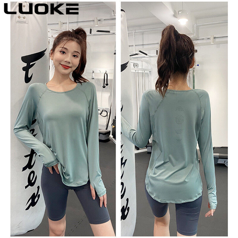 LUOKE Long Sleeve Sport Shirt for Women Elastic Quick-drying Loose Slim Yoga Tops Sports T-shirt Exercise Tops Women Sports Wear Women Top