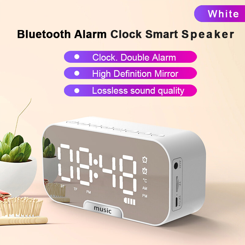 Wireless Bluetooth Speaker LED Mirror Alarm Clock Multi Function Digital Alarm Clock FM Radio Speaker Music Player Dual Alarm Mode