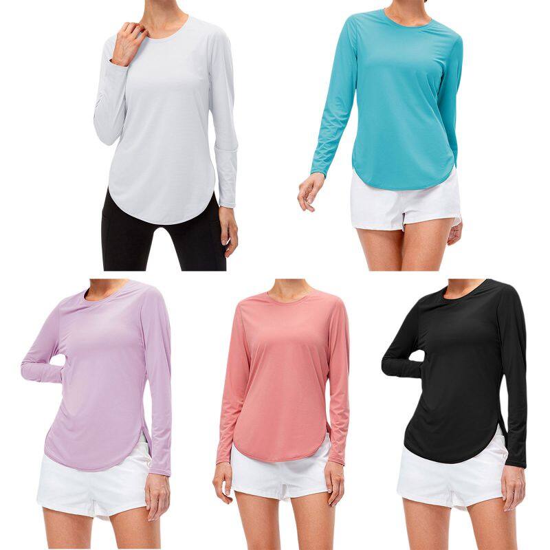 Outdoorbuy Female Yoga Clothing Fork Long Sleeve Sunscreen Sportswear UV Anti-UV Jogging Fitness Loose T-shirt