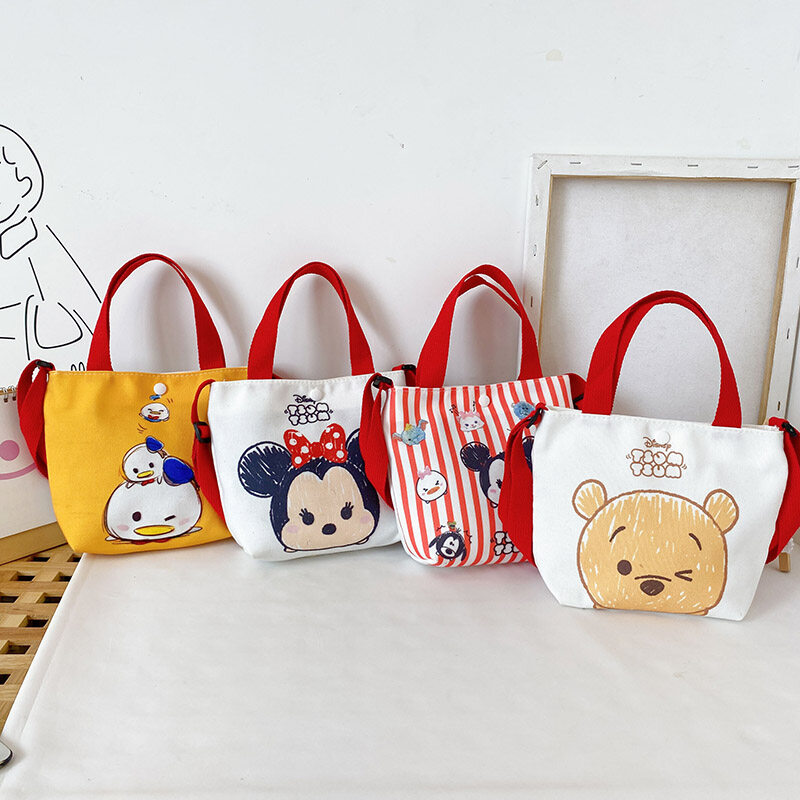 Korean Children's Bag Cartoon Lovely Canvas Bag Ins Fashion Girl Leisure Single Shoulder Bag Mickey Mouse For Kids Girls