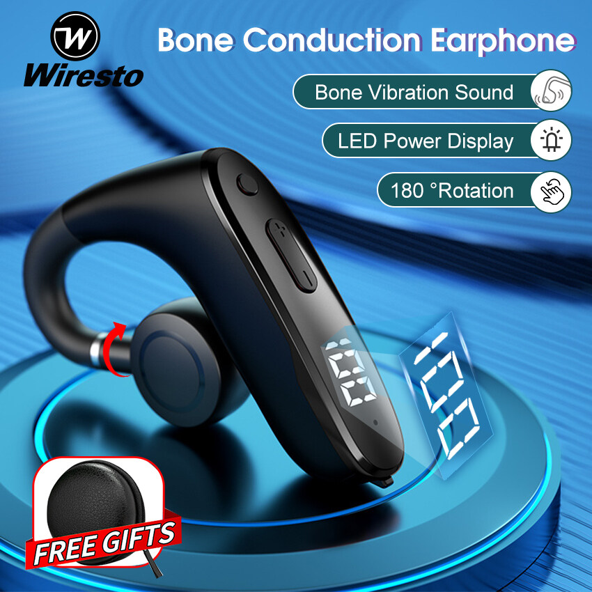 Wiresto Wireless Bluetooth 5.2 Earphone Bone Conduction Single Ear Headphones Open Ear Headphone Non-In-Ear Earbuds HD Stereo Headset Sweat-proof Waterproof Earphones for Sport Business Daily