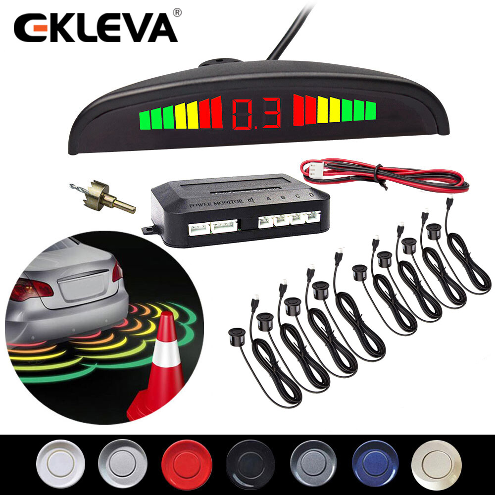 EKLEVA LED Display Parking Sensor,Car Reverse Backup Radar System,LED Display+Buzzer Alert+4/8 Parking sensors for Universal Auto Vehicle