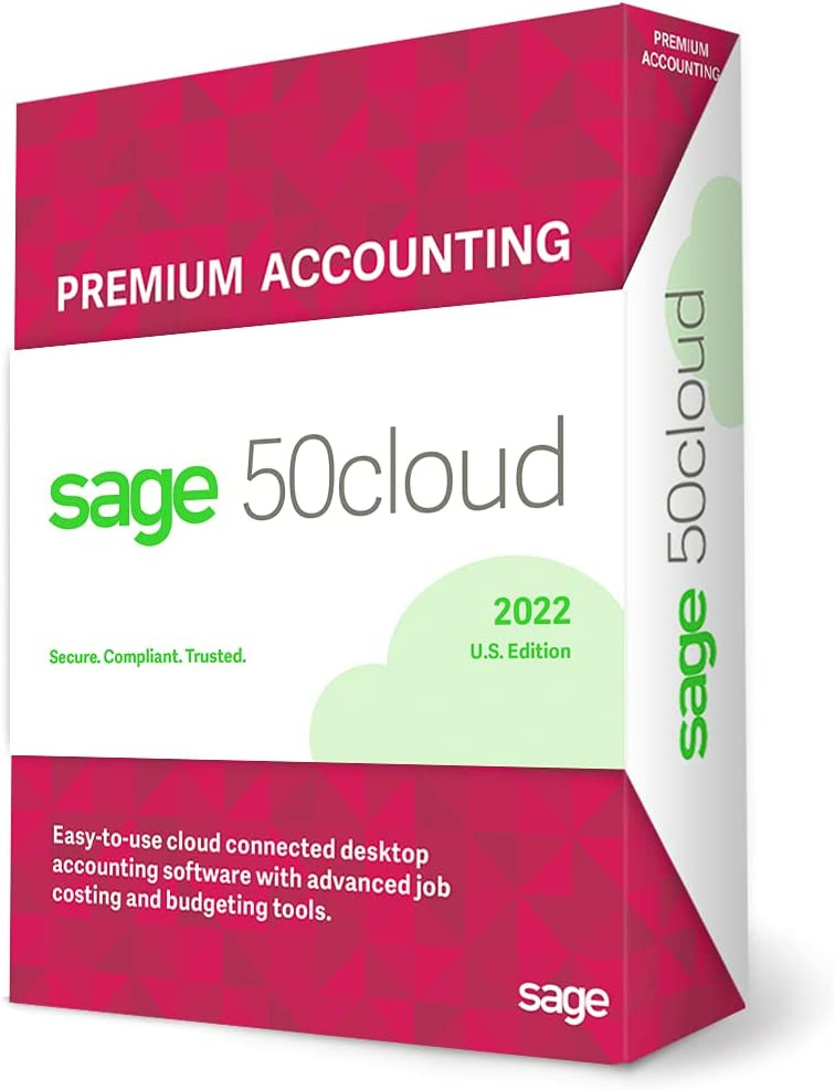 Sage Software 50 Premium U.S. 1-User One Year Subscription Cloud Connected Small Business Accounting Software 2022