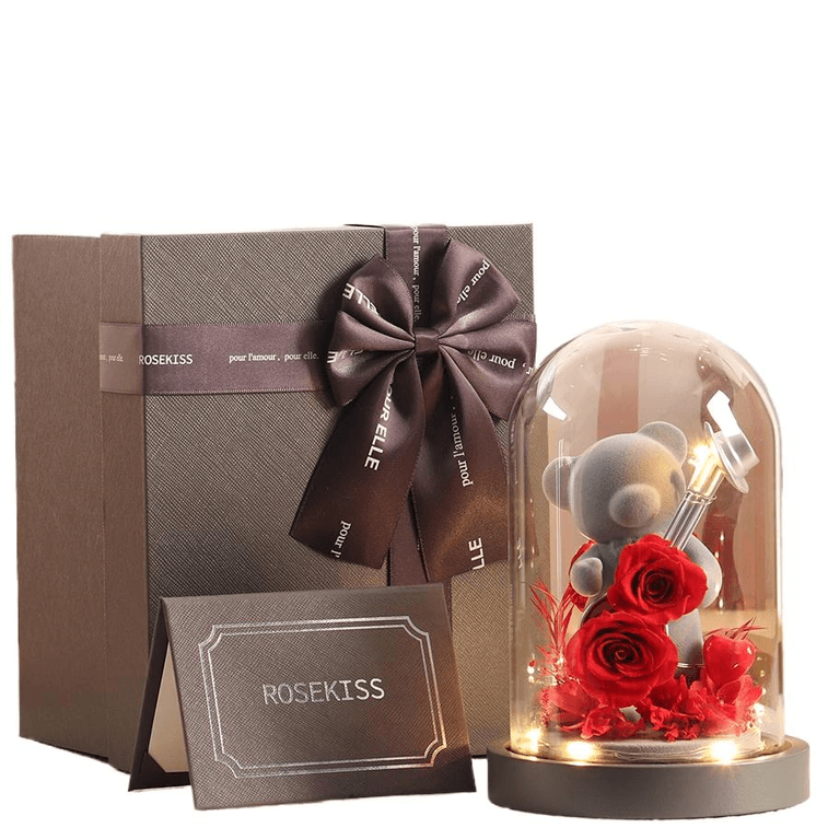 Rosekiss Eternal Flower Rose Romantic Guardian Bear Valentine Gift New Year Gift 12*17cm*1 Box