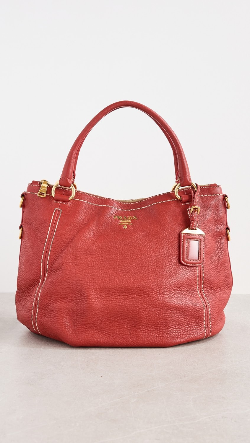 Prada Red Vitello Daino Sacca 2 Manici Tote