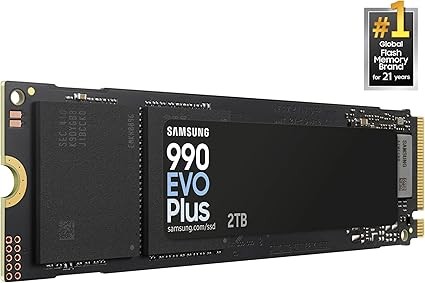 Samsung 990 EVO Plus SSD 2TB, PCIe Gen 4x4, Gen 5x2 M.2 2280, Speeds up to 7,250 MB/s, Upgraded Storage for PCs/Laptops, HMB Technology and Smart Turbowrite 2.0, (MZ-V9S2T0) B/AM